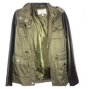 Leather and Army GreenUtility Jacket
